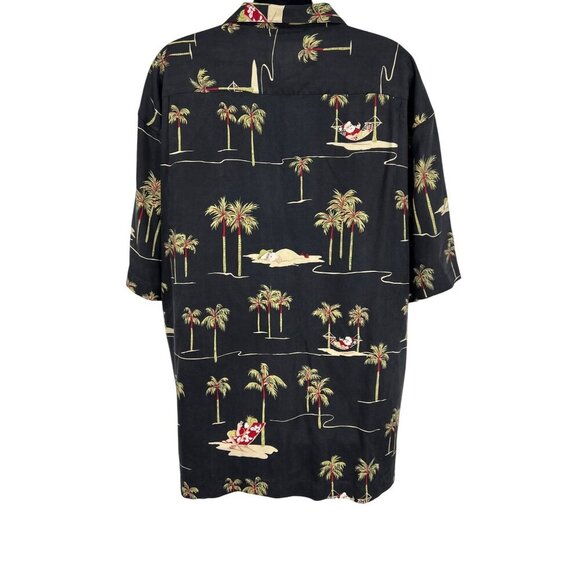 Hilo Hattie Men Hawaiian Shirt Medium M Black Tropical Palm Tree Silk X-Mas EUC - Picture 6 of 8